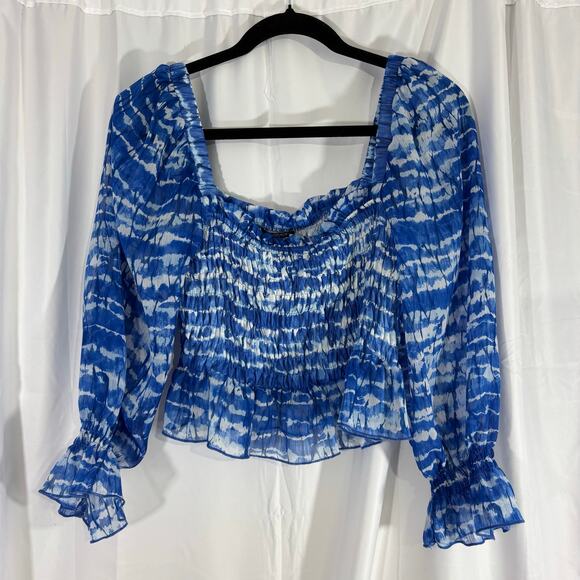 Zara Women's Top M Blue 100% Polyester Long Sleeve Square Neck Cropped - Picture 1 of 5